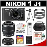 Nikon 1 J1 Digital Camera Body with 10-30mm VR Lens (Black) with 30-110mm & 10mm f/2.8 Lens + 32GB Card + Case + Filters + Tripod + Accessory Kit