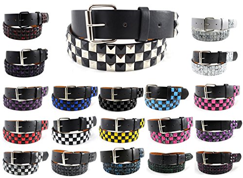 Nice Shades Black Red Genuine Leather Snap On Punk Studded Belt w/ Detatchable Buckle