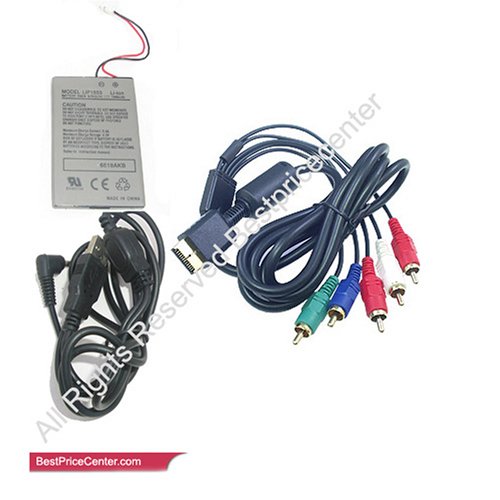 (3 in 1) Lion-Battery for PS3 Playstation 3 + Charging Cable for Playstation3 PS3 + Component AV Cable for PS3 Playstation 3
