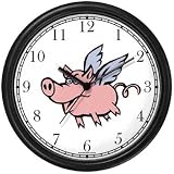 Angel Pig or Flying Pig with Wings Animal Wall Clock by WatchBuddy Timepieces (White Frame)