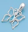 Butterfly-Shaped Pendant with Aquamarine and Clear CZ - Sterling Silver - 18mm Height