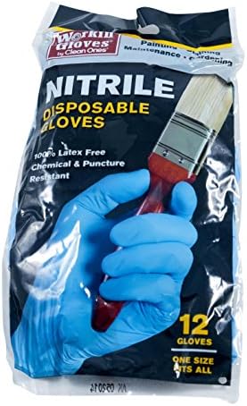 Workin' Gloves by Clean One Nitrile Disposable Gloves, Blue, 1-Pack (12 Gloves in Total)