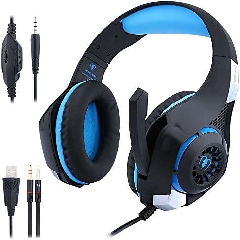 PS4 Gaming Headset,Winzik GM 3.5mm LED Light PC Gaming Noise Isolation Vibration Headset Headphone Earphones for PS4 Laptop Computer Black+Blue