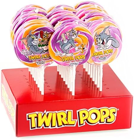 Tom &amp; Jerry Twirl Pop One-Two Punch Lollipops 6 CT