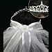 First Communion Veil - 26" Rhinestone tiara crown, 1.5" tall cross in center, ribbon bow, two-tiered, pencil edging, Gift Boxed!