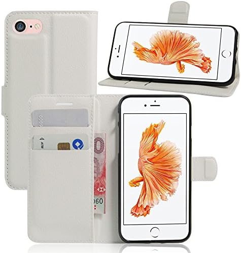 iPhone 7 Case, Moduro [Slimbook Series] Premium Genuine PU Leather Minimalist Folio Wallet Case with Flip Cover and Horizontal Stand (iPhone 7) (White)