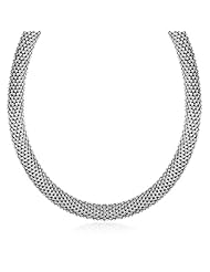 Sterling Silver Rhodium Plated Rounded Design Mesh Necklace