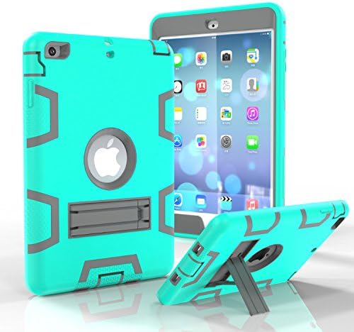 iPad Mini Case,iPad Mini 3 Case,HAPPIG0 Three Layer Armor Defender Full Body Protective Case for iPad Mini,Mini 2,Mini 3,Mini Retina with Kickstand Cover(Mint Green/Grey)
