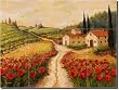 Red Poppy Road by Joanne Margosian - Tuscan Landscape Ceramic Tile Mural 18" x 24" Kitchen Shower Backsplash