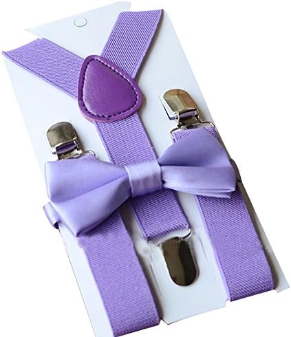 FUNTEKS Kids Boys Girls Suspenders With Bow Tie Children Suspenders (Light Purple)