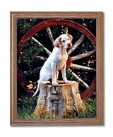 Pointer Puppy Dog In Wagon Kids Room Animal Home Decor Wall Picture Oak Framed Art Print