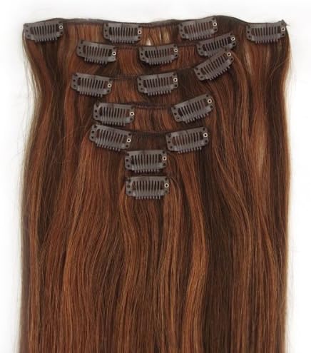 7pc New 20" Clip in sunmay Real human hair extensions Straight 70g color 4/30 brown mix with medium auburn