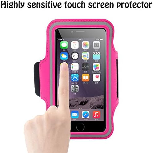 ELMASA Gym Running Jogging Sport Armband for Apple iPhone 6 4.7 / Samsung Galaxy S6 / Samsung Galaxy S6 Edge / Samsung Galaxy S5 / Samsung Galaxy S4 / Samsung Galaxy S3 with Key Holder Slot, Full Touchscreen Functionality,Slim,Light, Adjustable, Durable, Waterproof, Sweat proof, Dirt proof,Stylish-Casual PU Brush Surface Workout Cover Sport Gym Case - Hot Pink(Compatible with Cellphones up to 5.2 Inch, will Not Fit iPhone 6 Plus)