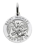 14k White Gold Round St. Michael Medal