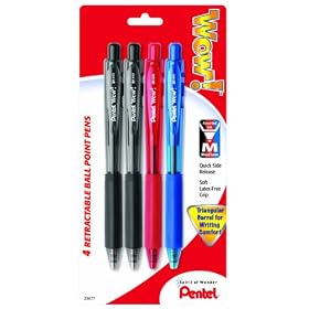 Pentel WOW! Retractable Ball Point Pen, Medium Line, Assorted Ink, 4 Pack (BK440BP4M1)