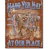 Western Tin Metal Sign : Hang Yer Hat at Our Place