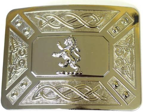 Celtic Dress and Lion Mount Polished Chrome Kilt Belt Buckle