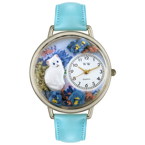 Whimsical Watches Unisex U0120014 White Cat Baby Blue Leather Watch