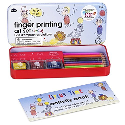 NPW Finger Printing Art Set In Tin Circus Animals Arts and Crafts Kit