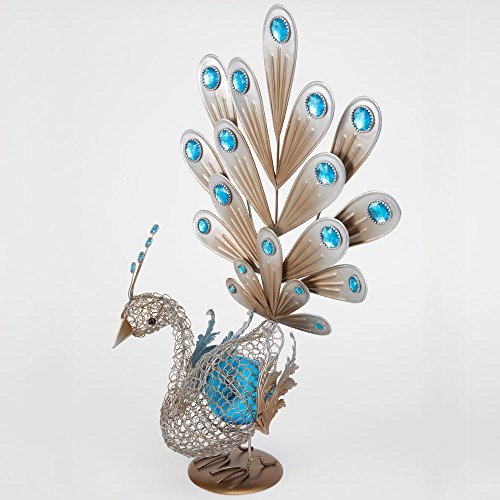 Bits and Pieces-Solar Peacock Metal Sculpture-Very Beautiful Garden Sculpture Garden DÃ©cor Polyresin Statue Yard Art - Animal Statue Solar Peacock - Peacock Measures 22" tall x 13" wide x 9-1/2" deep