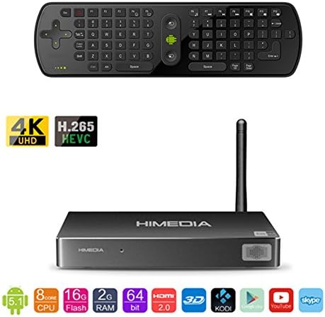 Himedia H8 Kodi Smart TV Box Android 5.1 Lollipop Streaming Media Player Device 64 Bit Octa-Core 2GB Ram 16GB Rom RK3368 Chipset 4K60, 3D, 3D BD-ISO H.265 With RC11 Wireless Keyboard Remote Control