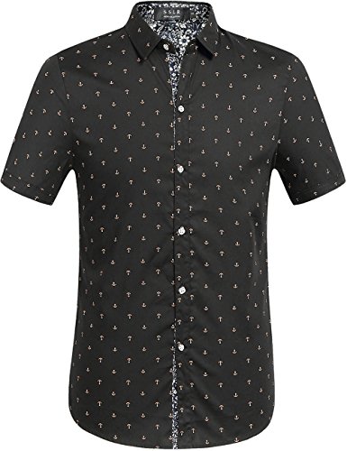 SSLR Men's Straight Fit Printing Short Sleeve Shirts (X-Large, Black)