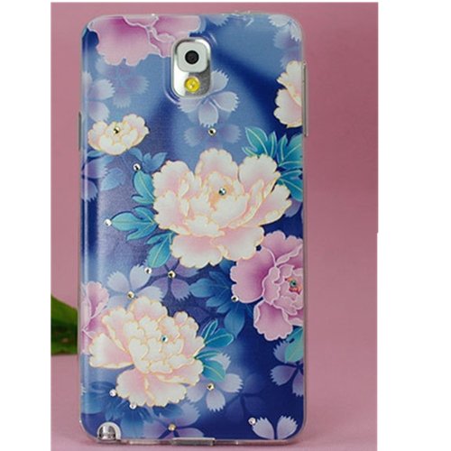 EVTECH(TM) 3D TPU Embossed Series Rose Handmade Crystal Rhinestone Heart Diamond Bling Cover Soft Faceplate Case for Samsung Galaxy Note 3 SM-N9000 N9002 N9005