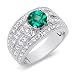 Jewelry : Inspired Elegance Round Shape Checker Board Created Emerald & White CZ Size 7 Gemstone Ring in Sterling Silver