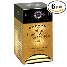 Stash Premium Organic Chai Tea, Black & Green Tea Bags, 18-Count Boxes (Pack of 6)