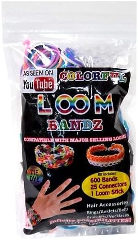 Colorful Loom Bandz 600 TIE-DYE Rubber Bands with 'S' Clips