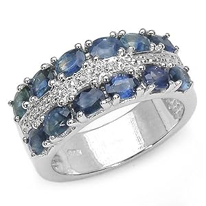 3.05 Carat Genuine Blue Sapphire & Diamond Accents Sterling Silver Ring