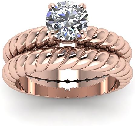 Solitaire Wedding Rings Set 1/2 Ct Round Cut Diamond 14K Rose Gold GIA Certified (E Color, SI1 Clarity)
