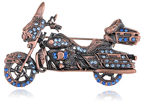 Alilang Gunmetal Tone Blue Rhinestones Vintage Inspired Harley Davidson Motorcycle Biker Brooch Pin