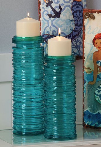 Recycled Glass Cynlinder Rings 2 Teal