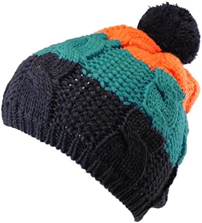 Morehats Warm Winter Ski Stripe Pompom Crochet Knit Beanie Beret Cap Hat