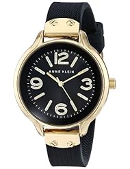 Anne Klein Womens AK/1614GPBK Gold-Tone Black Chevron Pattern Silicone Strap Watch