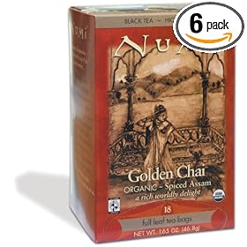 Numi Organic Tea Golden Chai, Full Leaf Black Tea in Teabags, 18-Count Box (Pack of 6)