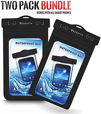 Universal Waterproof Case (2 Pack) for Apple, Samsung and ALL other smartphones (up to 6.0" diagonal) - Take Pictures Underwater - Black in Color - VESSATTA