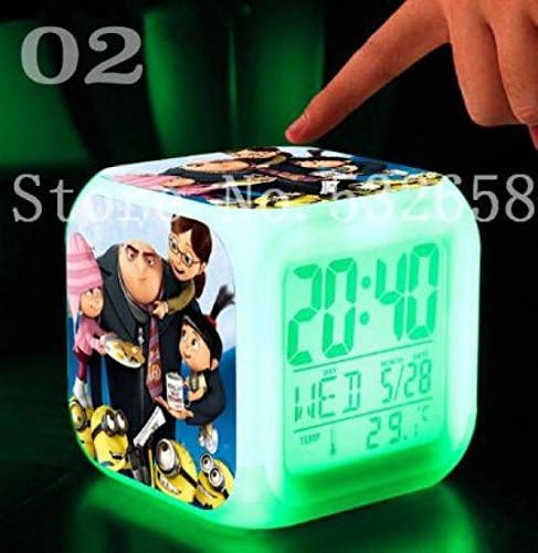 Minion clock Doll Plush Toys LED 7 Colors Change Digital Alarm Clock nightlight Thermometer Glowing toys with box watches (Style 1)