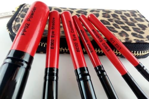 Compact Makeup Brush Set - 6 Professional Quality Brushes in a Stylish Leopard Print Travel Case