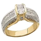 1 1/8Ct.T.W. Princess and Round Brilliant Cut Diamonds, 14K Two Tone Gold Designer Style Diamond Engagement Ring, Semi-Mount Setting