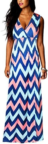 Fesheng city Women's V Neck Sleeveless Elastic Waist Striped Maxi Dress Orange Printed XX-Large