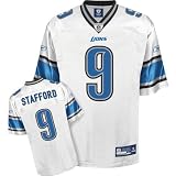 Matthew Stafford Jersey: Reebok White Replica #9 Detroit Lions Jersey - Large
