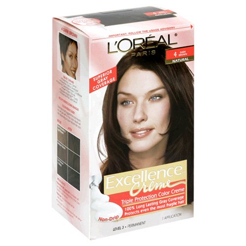 L'Oreal Excellence Triple Protection Color Creme, Dark Brown/Natural 4 (Pack of 3)