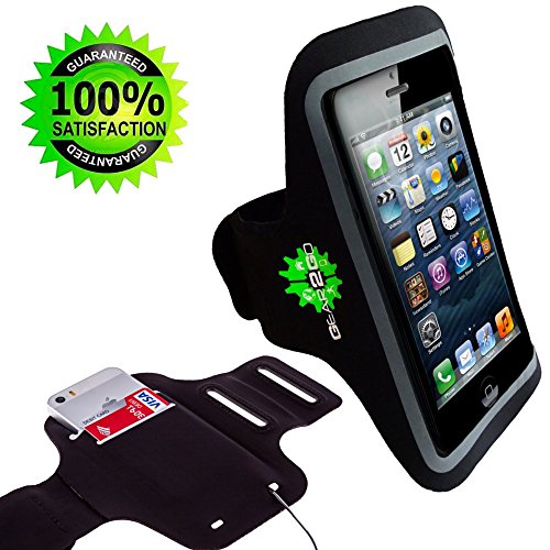 ATHLETES CHOICE iPhone 5 5S 5C Sports Armband by Gear2Go. Running & exercise band. NEW MODEL fits iPod touch & iPhone 4 4S. WATER Resistant, Sweat PROOF, NO Slip. Holds cash & key