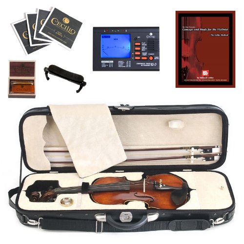 Cecilio CVN-600 Hand Oil Flamed 1 Piece Maple Back Professional Violin + Oblong Case Tuner Bows Shoulder Rest and Other Accessories in 44