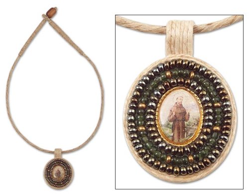 Rami and beads necklace, 'St. Francis' 1 W 1 L