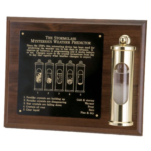 Buy E.S. Sorensen Brass Stormglass Weather Change Predictor with 8 x 10 Engraved Wood Display by Weems & Plath now!