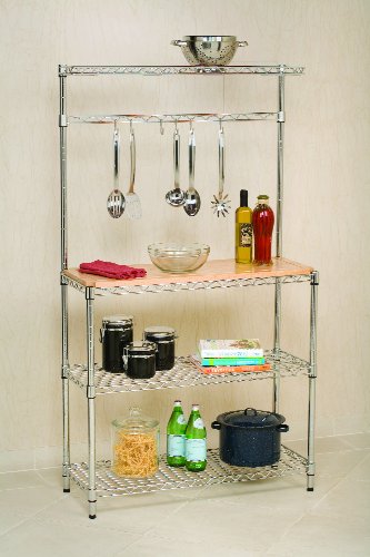 Seville Classics She16369 Rubberwood Cutting Board Baker'S Rack
