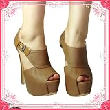 Women's Qupid Camel Leatherette High Heel Platform Peep Toe Booties (Penelope46)